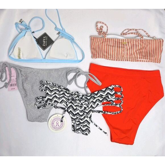New Lot Of 5 Womens Bikini Tops Bottoms Zaful Wild Fable Roxy Trip Cruise Size S - Picture 2 of 11